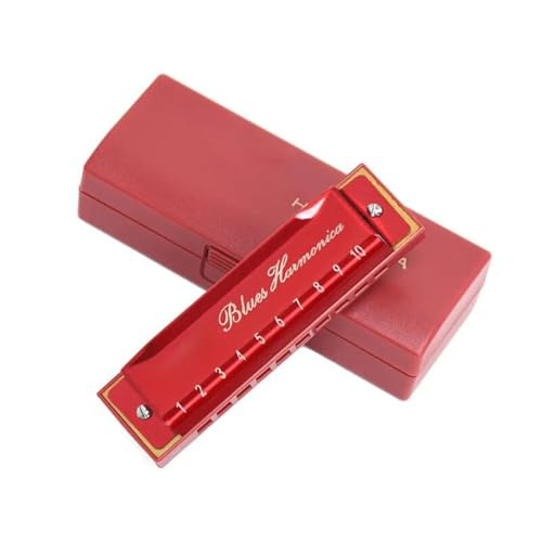 Erwachsene Mundharmonika Mundharmonika C Tone Key 10 Löcher Blues Mundharmonika(Red)