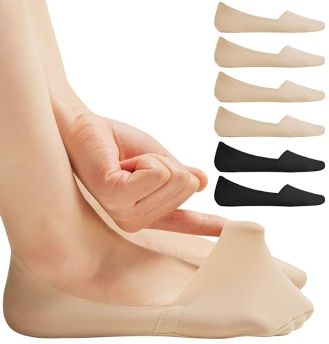 Murmorers No Show Socks for Women, Non Slip Nylon Thin Footies Invisible Silky Low Liner Socks for Loafers Flats 6 Pairs Size 5-8 Nude Black