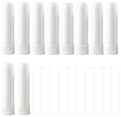 RAMGLYO 10 Essential Oil Inhaler Tubes with 10 Pieces Cotton Wicks Refillable Nasal Inhaler Stick Aromatherapy for Aromatic Therapy