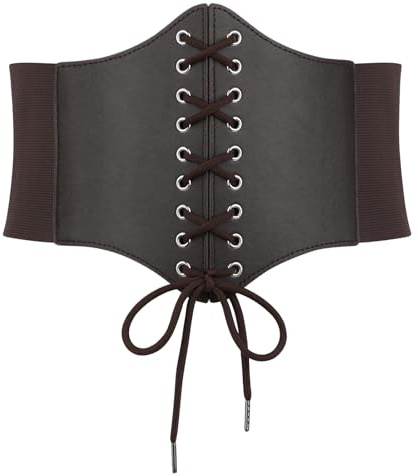 TRIWORKS Corsé para mujer, cinturón con cordones, corsé elástico pirata, banda ancha, cinturón de cintura, cinturón vintage, Halloween, carnaval, cosplay, disfraz, Café oscuro., Passende Taille 27-29