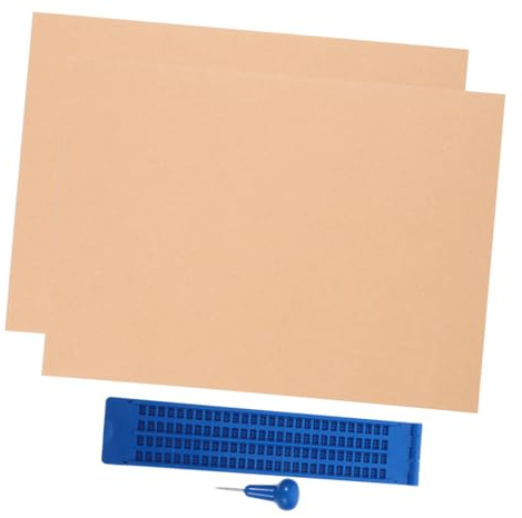 HOODANCOS Piastra di Scrittura Braille in Plastica Blu 27 Righe e 30 Celle, Kit Riutilizzabile 1 Penna e 3 Fogli per Pratica, Facile da Usare e Resistente per Non Vedenti