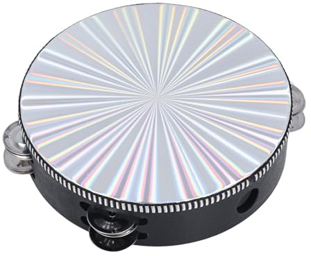 Radiant Tamburin Hand Gehaltene Trommel 10 Zoll Doppelreihe Jingles Handtaschen -Trommelinstrument für Erwachsene Kirche KTV Party Reflektierende Tamburin (10 Zoll)