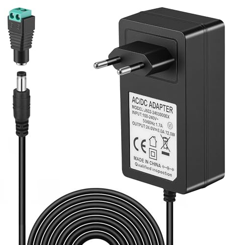 Starvortex 24V Netzteil 72W 3A, Steckernetzteil, AC 100-240V auf DC 24V | Adapter Transformatoren mit 5,5mm DC-Steckverbinder für LED-Streifen, Router, Webcams, Lautsprecher