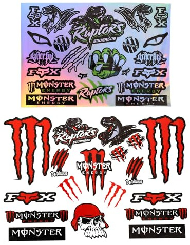 Rieoany Autocollant 2 Pièces, Sticker VTT Réfléchissant pour Casque Moto, Stickers Voiture Vinyl Etanche, Design Griffe Crâne Rouge Vert