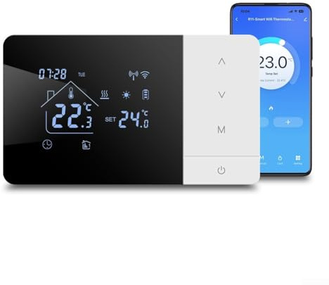 Termostato inteligente WiFi para calefacción y refrigeración Tuya, funciona con pilas, programable para control de voz compatible con Alexa, aplicación remota de 7 días, programación de doble potencia