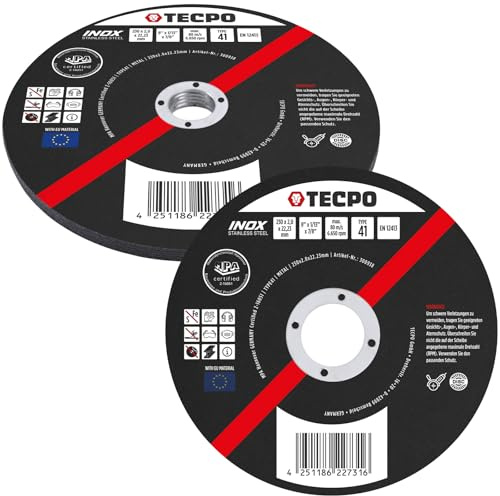 TECPO Lot de 5 disques à tronçonner Ø 230 mm pour meuleuse d'angle pour acier, métal et acier inoxydable (INOX) 2,0 mm 22,23 mm