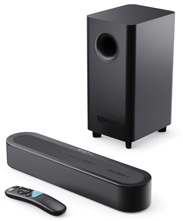 MAJORITY Soundbar with Wireless Subwoofer | Dolby Atmos, Bluetooth 5.3, 200W | HDMI ARC/eARC, Optical, AUX and USB Playback | 2.1 Sound Bar for TV, Extra Bass | Wall-Mountable Bowfell Axis Atmos