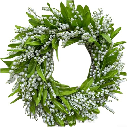 Accarugty Corona artificial de lirio del valle de 45 cm con bayas y follaje verde, decoración floral hecha a mano para puerta delantera, jardín, primavera y verano (4518 pulgadas)