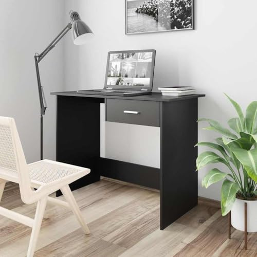 Ziaphsol Skrivbord, svart av trämaterial, 100 x 50 x 76 cm med låda, datorbord för kontor, hemmakontor, arbetsrum, platsbesparande som PC laptop hörnskrivbord