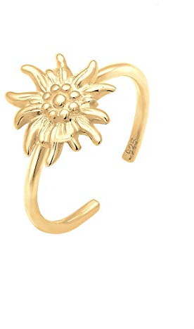 Elli Ring Damen Edelweiss Trachten Verstellbar 925 Silber vergoldet