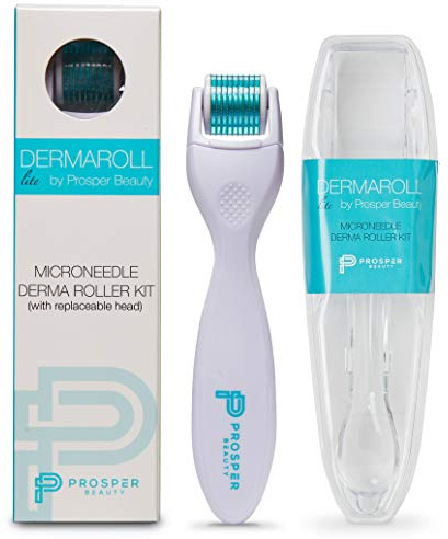 Derma Roller Microneedle Kit [DERMAROLL LITE 0.25mm by Prosper Beauty] Face Roller with Replaceable Head Exfoliation Microdermabrasion Micro Derma Skin Care Tool Dermaplaning Microneedling