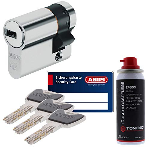 ToniTec Set aus ABUS Sicherheitsschloss als Halbzylinder XP20 XP20S mit Sicherungskarte 10/30 und ToniTec Pflegespray