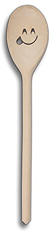 HOFMEISTER® Kochlöffel oval 30 cm aus Buche mit Zunge-raus-Motiv – plastikfrei, schont beschichtete Töpfe (1 Stück)