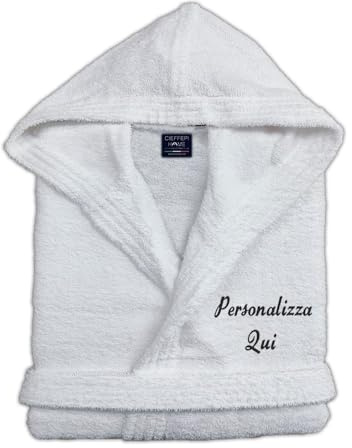 Cieffepi Home Collections Solo Mio Basic Peignoir personnalisé avec capuche en éponge douce hydrophile pur coton, Blanc, XXL