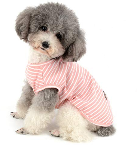 Zunea Camisa para Perros Pequeños Gatos Camisas de Rayas para Mascotas Chaleco Fresco de Verano Cachorros Ropa Camiseta Básica de Algodón Suave Chihuahua Ropa Rosa S
