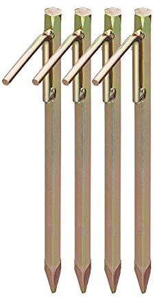 Relaxdays Markankare set om 4, jordankare för hårda golv, 30,5 cm, tälttillbehör, för inslagning, galvaniserat stål, guld