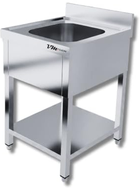 VM Europa - Gastro Spültisch mit Becken mittig - 80 x 60 cm - Freistehender Edelstahlspültisch ohne Abtropffläche - AISI 430 Edelstahl - Gastronomie Spüle Waschtisch Spülbecken Gastrospüle