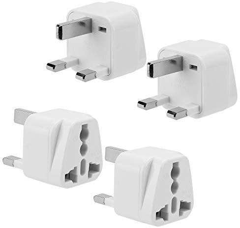 INTIRILIFE 4X Steckdosen Adapter in Weiss – 4er Set UK Typ G Steckdosen Stromadapter Reisestecker für z.B. Deutschland, Italien, Spanien, Frankreich – Typ G Reiseadapter Netzstecker Converter