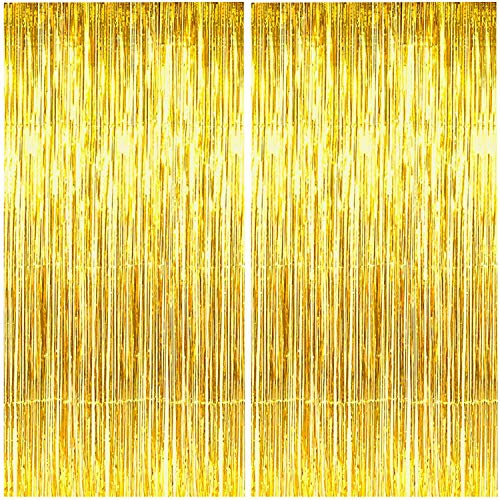2 Stück Folien Fransenvorhänge, Goldenes Lametta Metallic Lametta Vorhänge, Foto Hintergrund für Hochzeit, Verlobung, Brautparty, Geburtstag Junggesellinnenabschied Bühnendekoration(3,28 ft x 6,56 ft)