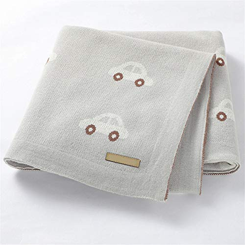 Surwin Manta de Punto para Bebé Recién Nacido, Suave y Cálida Algodón Punto de Crochet Cobija Toalla de Cama Niños Niñas Swaddle para Bebe Cuna, Cochecito (80x100cm,Coche Gris Claro)