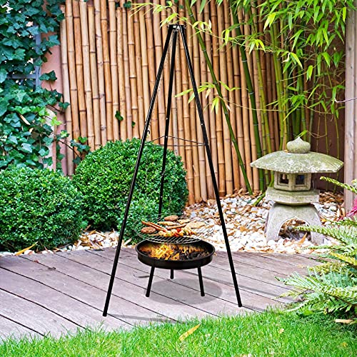 Braciere a treppiede a carbonella, barbecue con griglia girevole regolabile in altezza, braciere portatile in metallo per cucinare all'aperto, asciugare vestiti, pentole, arrosti, grigliare
