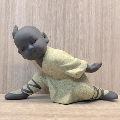 Pevfeciy Mönch Buddha Figur Deko,Keramik/Tonfiguren Statue die Niedlich und Ausdrucksstark Gestaltet,Kunsthandwerk Ornament Buddha Kung Fu Figuren,Teezeremonie Desktop Tischdeko