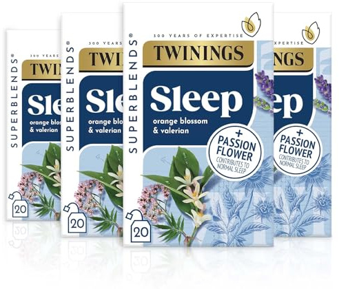 Twinings Superblends Sleep Tea - Valerian Root & Orange Blossom Herbal Tea Infusion with Passionflower & Lavender - Sleep Tea, 80 Biodegradable Tea Bags