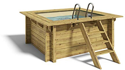 Paradies Pool® Holzpool Lulu Einzelbecken inkl. Zubehör, Edelstahlleiter Tiefbecken, Folie Sand mit 0,8mm Stärke, Viereck-Pool, 200 x 200 x 104, Menge: 1 Stück