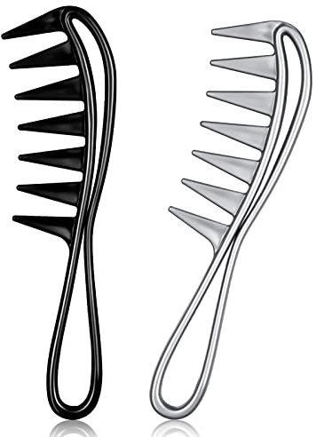 Fuyamp Wide Tooth Salon Shark Combs - 2 Pack Hair Barber Tool, Afro Comb for Styling (Black, Grey)