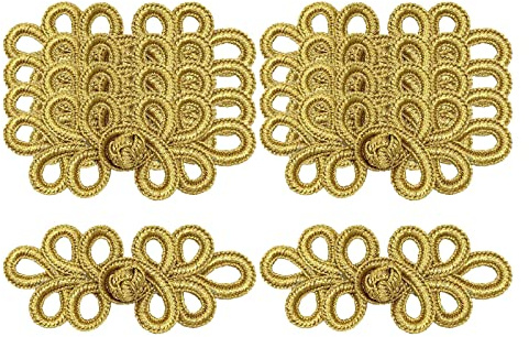 MagiDeal 10 Paar Fivepoint Chinesische Knoten-Froschknöpfe, Gold-silberfarbener Cheongsam-Verschluss, Nähzubehör für DIY-Kleidung & Kostüme, Groß 7,5x3,5 cm
