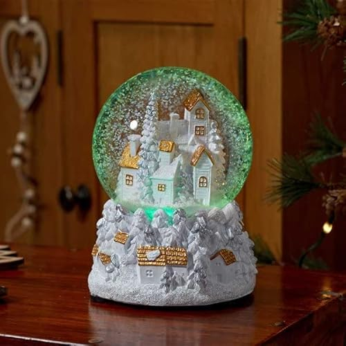Marco Paul Light Up Christmas Snow Globe with Music Battery Operated Village Scene with Colour Changing LEDs & Auto Timer Pre-Lit Glitter Shaker Novelty Xmas Décor for Window & Home Display