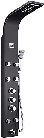 Shower Panel Tower System Digital Display Shower Column Thermostatic Shower Panel System, Shower System with Shower Head, Handheld Shower, Body Jets, Tub Spout,Black A Decoration