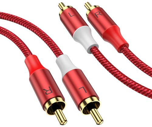MOSWAG Câble Stéréo RCA, RCA Mâle vers Mâle Stéréo Câble Audio Auxiliaire Subwoofer 10m, Plaqué or 24 Carats en Nylon Tressé pour Home Cinéma Audio HDTV Haut Parleurs de Voiture