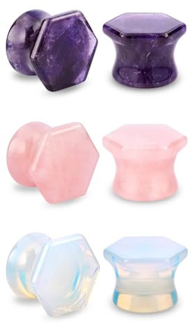 Longbeauty 3 Paar Mixed Stein Ohr Plugs Set Tunnels Ohrdehner Ohrstöpsel Stretching Gauges Expander Gauge Piercing Körperschmuck, Stil A, 12MM