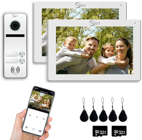 1080P Video Door Phone Intercom System, 2-Family Doorbell, 7-inch Touchscreen Display, Unlocking Support, Two-Way Intercom, Motion Detection (White)