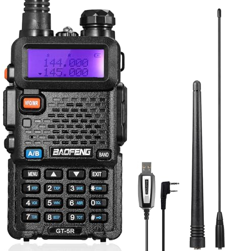 BAOFENG GT-5R Walkie Talkie, Dual Band Funkgerät für UHF VHF 144-146/430-440MHz, mit Speicher für 128 Kanäle, 1800 mAh Akku, Programmierkabel, Kopfhörer für Erwachsene, Wird von Chirp unterstützt