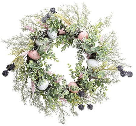 RXMORI 50 cm Osterkranz, Saisonaler Kranz mit Bunten Pastell-Eiern, Bauernhaus-Kranz für Haustür-Wanddekoration, Frühlings- und Sommerfest-Ornamente(#1)