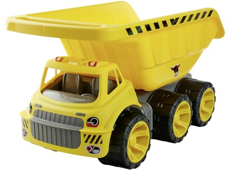 BIG Power Worker Mega Kipper (65 cm) - XXL Kipplaster mit großer Kippmulde (Platz für 12,8 l Ladung) und 6 Reifen für drinnen & draußen, Baustellenfahrzeug für Kinder ab 2 Jahre, gelb