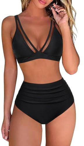 HSAJS Maillot de Bain Femme 2 Pieces Cupshe Bikini Set Push up Triangle Taille Haute Sculptant Gainant Beachwear Plage Swimsuit Swimwear