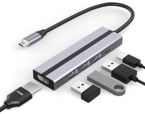 AEARJOHN USB C Hub (5 in 1) Custodia in alluminio, Tipo C a USB-C PD100W, HDMI 4K, USB 3.0, 2 x USB 2.0