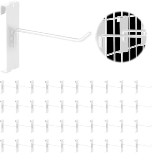 Yauhar 40Pcs 4 Gridwall Display Hooks Assortment Set, White Metal Grid Wall Panel Hanging Display Hook for Garage Shop Retail Storage, Wire Diameter 5mm// 0.2”