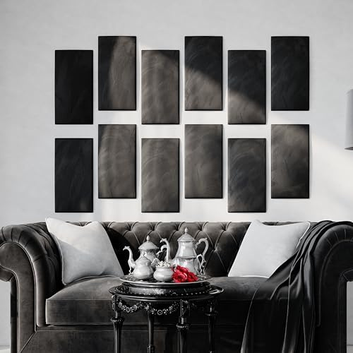 Soft Velvet Acoustic Decorative Acoustic Wall Art Panels | Echo-Dampening Sound-Absorbing and Soundproofing Tiles | Soft Planks (Black, 2x Rectangle (25x50cm))