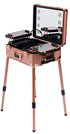 3 ripiani per trucco professionale + 8 luci LED specchio temperato, 4 ruote universali, indispensabile, blogger di bellezza, pieghevole, per salone di bellezza, parrucchiere con ripiano