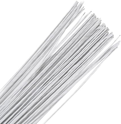 FSSTUD 100 Pcs 18 Gauge Floral Wire Thin Flower Stem Wire Paper Wrapped Craft Wire Artificial Flower Bouquet Wire Stem Flower Arrangement Supply for Florist White