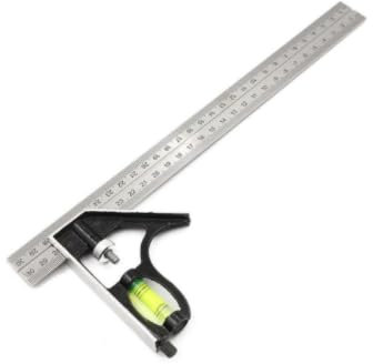 Set Square 300mm/12Inch - Stainless Steel Combination Square with Bubble Level - Adjustable 45°/90° Measuring Tool for Carpenter, Engineer, and Woodworking