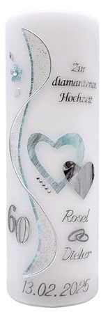 Hochzeitskerze DH-15 Diamantene Hochzeit inkl. Namen und Datum in vers. Farben