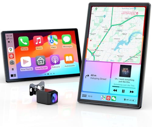 8'' Tragbares Carplay Display für Apple CarPlay & Android Auto, 1440x900 HD Display, Magnetische Halterung, OTA-Updates, Rückfahrkamera, Bluetooth, Sprachsteuerung, GPS-Navigation
