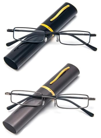 Hubeye 2 Paar Tragbare Lesebrille Damen und Herren Ultraleichtem Kompakt Lesehilfe aus Metallrahmen Schmal Metallbrille mit Brillenetui 1.50