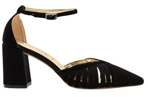 Azarey Zapatos de Salón de Terciopelo Negro con Tacón Medio y Correa - (Talla 41)