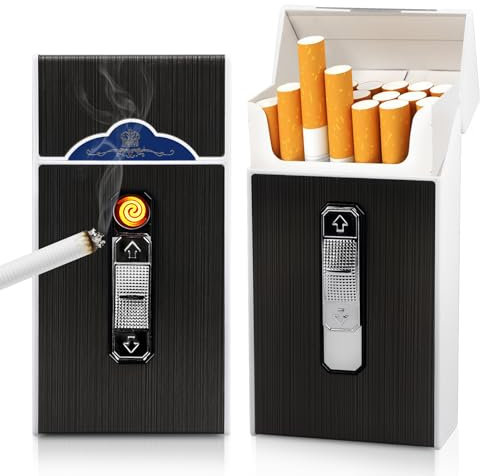 Cigarettfodral med 2 st tändare, cigaretthållare i metall uppladdningsbar flamlös cigaretthållare, cigaretthållare för kvinnor män presentidé